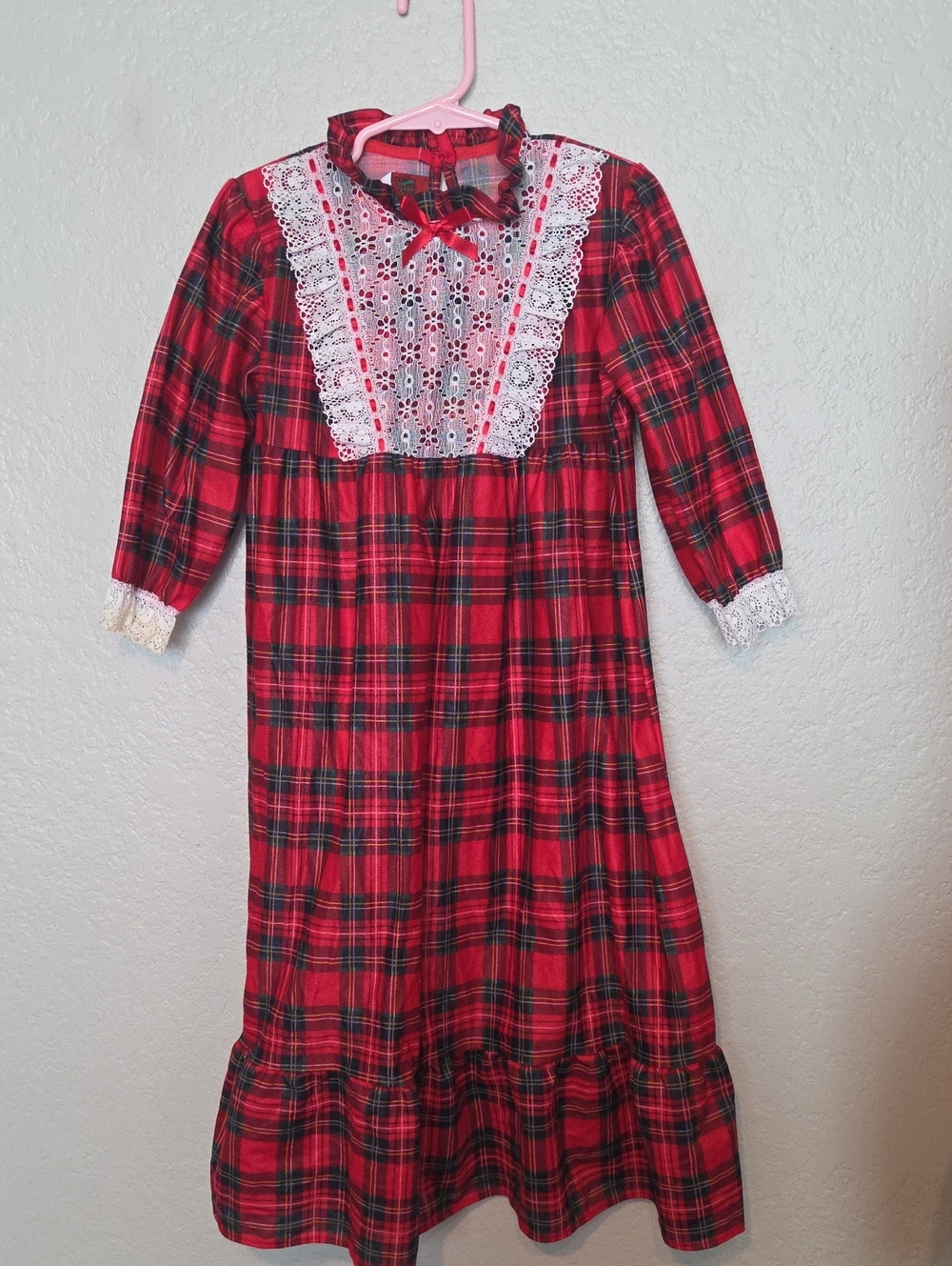 Red Plaid Lace-Front Girls Nightgown - Size 4